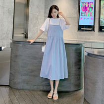 Gestational Dress Suit 2021 Spring Summer Ocean Gas Out Fashion Nets Red Knit Pure Cotton Harnesses one-piece dress Two sets of damp