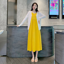 Pregnant woman autumn dress dress with dress long style Fashion Gentle Wind Super Fairy Ocean Snow Spinning Harnesses Two Sets Autumn Skirt Tide