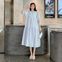 Pregnant woman summer dress with dress doll collar little fresh and sweet and less relaxed and large code display slim and gentle wind summer skirt