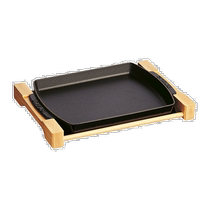 Staub Cast Iron 15 x 9 Inch Rectangular Dinner Plate with Wood Base - Matte Black - Matt
