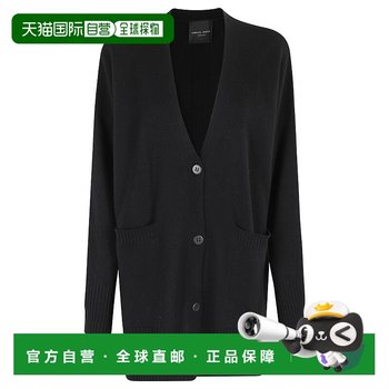 Self-operated roberto collina big black cardigan, v-neck and front pocket-black american outlet straight hair
