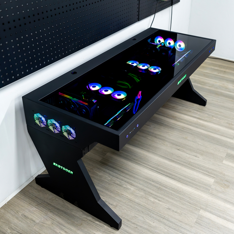 Btooer Computer Case Integrated Desk for Two People, Can Accommodate Two Hosts, Cool Mod Large Case, Water-Cooled Gaming Desk