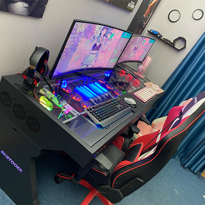 Btooer dual motherboard split water-cooled computer case integrated table electric competition high-end cool special-shaped modular MOD