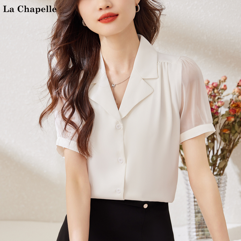 La Chapelle Chiffon Shirt for Women 2026 Summer New Style Elegant White Short-Sleeve Shirt Professional Wear Women's Top