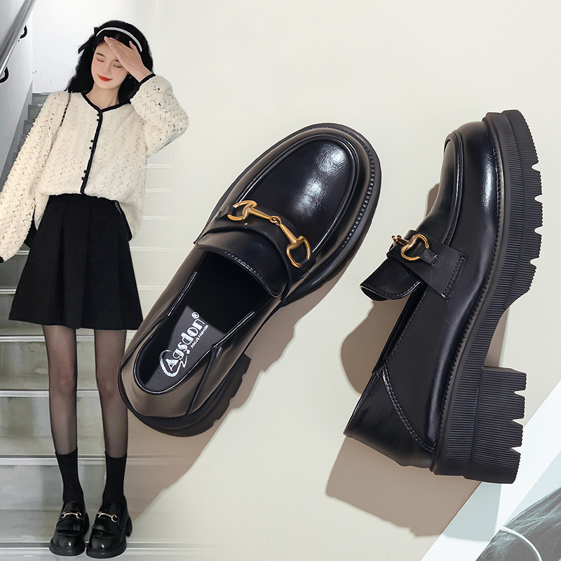 Augu Shiden Thick-Soled Loafers for Women, Summer 2026 New Black Women's Shoes, High-Heeled Small Leather Shoes, British Style Single Shoes