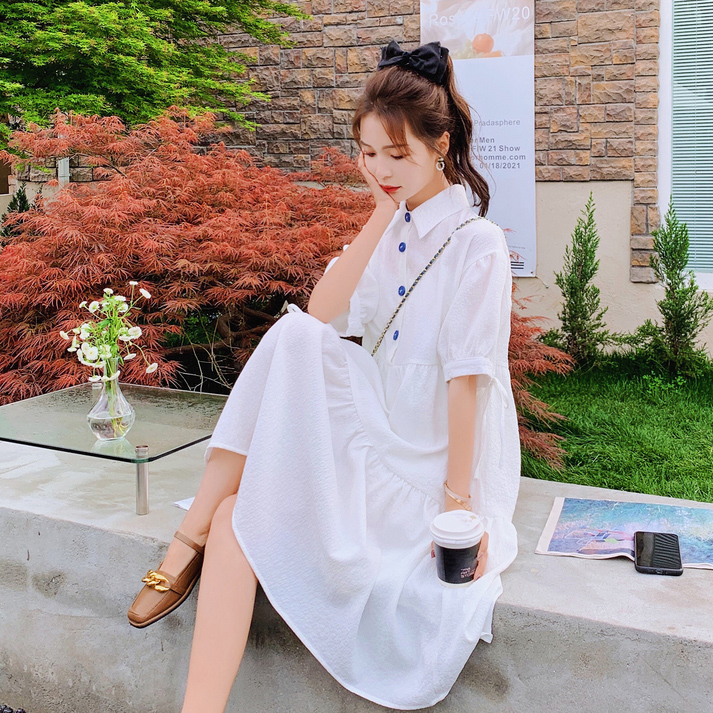 Summer pregnant women dress fashionable knee high-quality pregnant woman dress large size white short-sleeved shirt