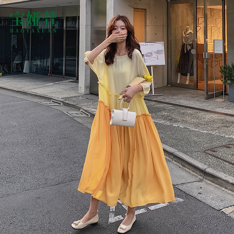 2022 Summer Han edition temperament large size French splicing pregnant women dress fashion V - collar dress tide