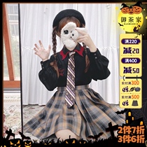 (Royal Tea Home) Dark Night Earl Long Sleeve Black Shirt JK Female Sweet Cool Double Collar (Spot)