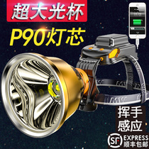 Strong bald light Rechargeable head-mounted ultra-bright large-capacity lithium battery night fishing fishing induction headlight hernia light yellow light