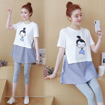 Pregnant Women summer clothes T-shirt spring fashion set long summer Foreign style dress short sleeve clothes two-piece set