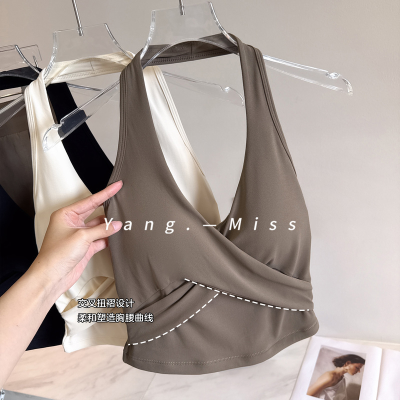 Sexy Breathable Slimming Sports Fitness Vest, Halter Neck Yoga Vest for Women with Cross Straps and Chest Pads Sexy Breathable Slimming Sports Fitness Vest, Halter Neck Yoga Vest for Women with Cross Straps and Chest Pads