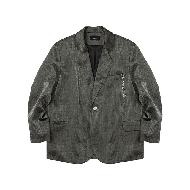 BENMYSHOWER (BMSR) ແນວໂນ້ມແຫ່ງຊາດ crocodile ເຫຼື້ອມ PU ຫນັງ PU ຊຸດ jacket ຫນັງຜູ້ຊາຍແລະແມ່ຍິງ casual suits