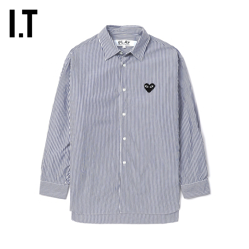 It Cdg Play Comme Des Garcons Rei Kawakubo Couple's Loose Striped Long-Sleeved Shirt