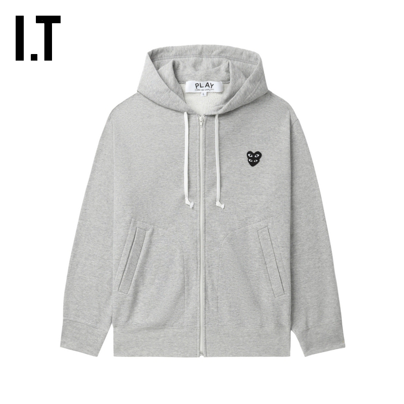 It Cdg Play Comme Des Garcons Rei Kawakubo Couple's Style Hooded Zip-Up Sweatshirt Outerwear