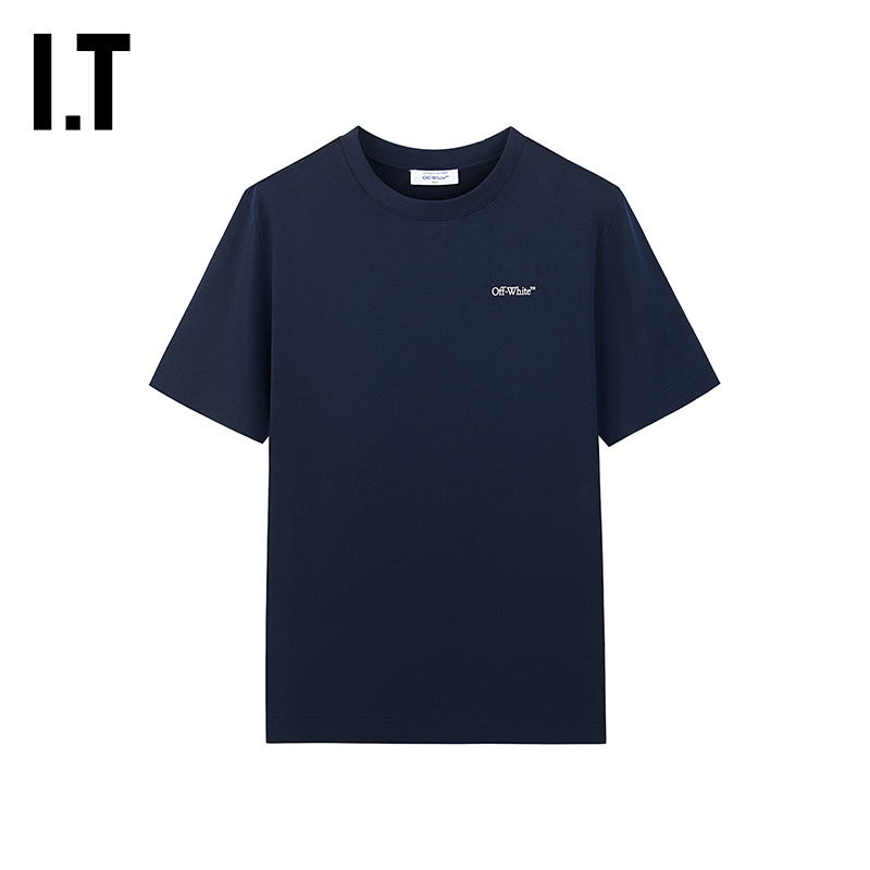 Off-White ™ Couple's New Style Round Neck Short-Sleeve T-Shirt with Trendy Street-Style Double Arrow Pattern Decoration.
