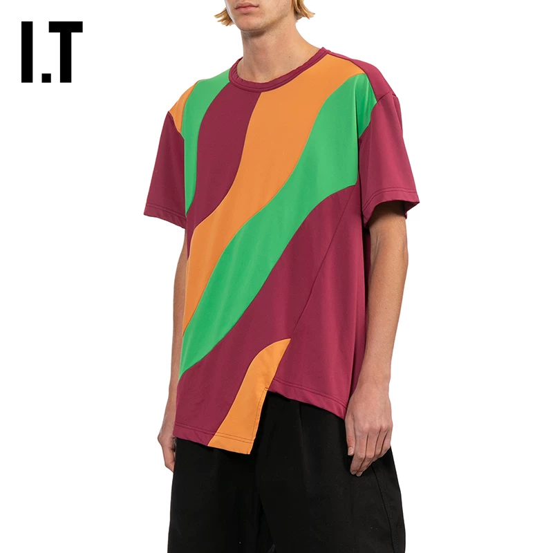IT CDG COMME des GARCONS HOMME DEUX Мужская асимметричная футболка с цветовым блоком, короткий рукав