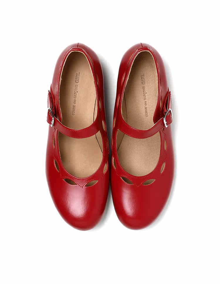 Туфли Мэри Джейн it cdg comme des garcons girl女款玛丽珍鞋复古镂空皮鞋平底鞋