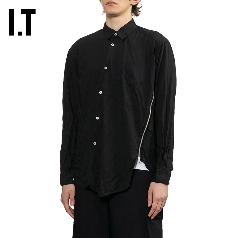 IT CDG COMME des GARCONS SHIRT мужская асимметричная рубашка с длинными рукавами и боковыми молниями