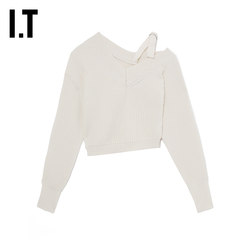 It Jacquemus Women's Asymmetrical Knitwear New European and American Design Off-Shoulder Short Sweater 3Kn345Xl