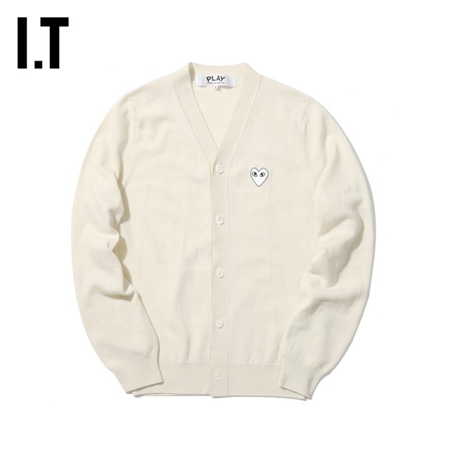 ITCDGPLAYCOMMEdesGARCONS Rei Kawakubo men's knitted cardigan white love embroidery