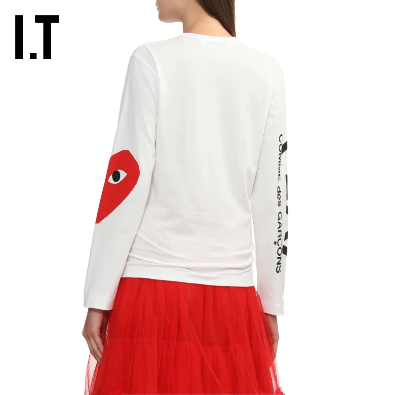 Лонгслив (COMME des GARCONS PLAY) couple fit, белый, повседневный с графикой