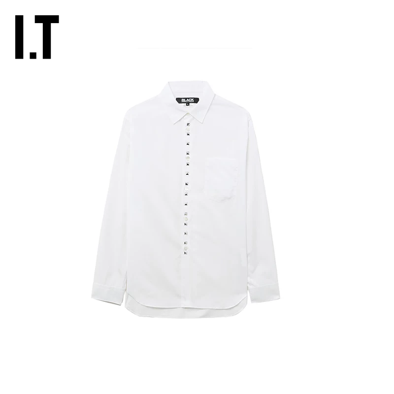 ИТ CDG COMME des GARCONS HOMME BLACK рубашка с длинным рукавом однотонная с заклепками парный ремешок