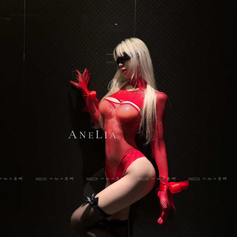 Anelia'Addict' Sexy Fishnet Bodysuit with Wrist Straps and Bow, New Hollow-Out Temptation Internet Sensation