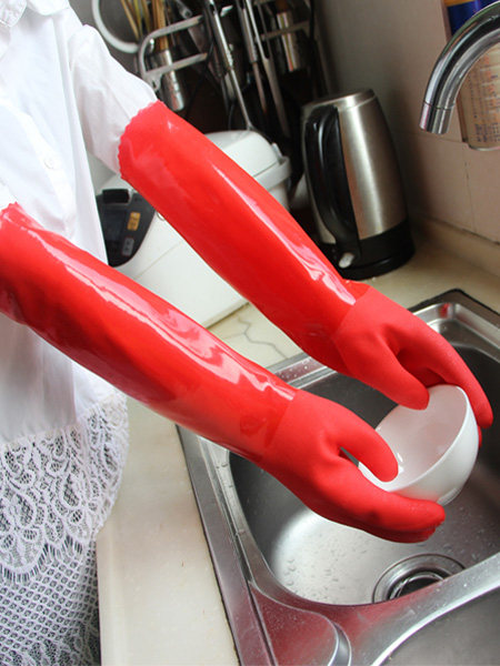 Rubber gloves abrasion-resistant thick cotton gloves dishwashing with cotton waterproof and warm-keeping, acid-resistant and acid-washing gloves