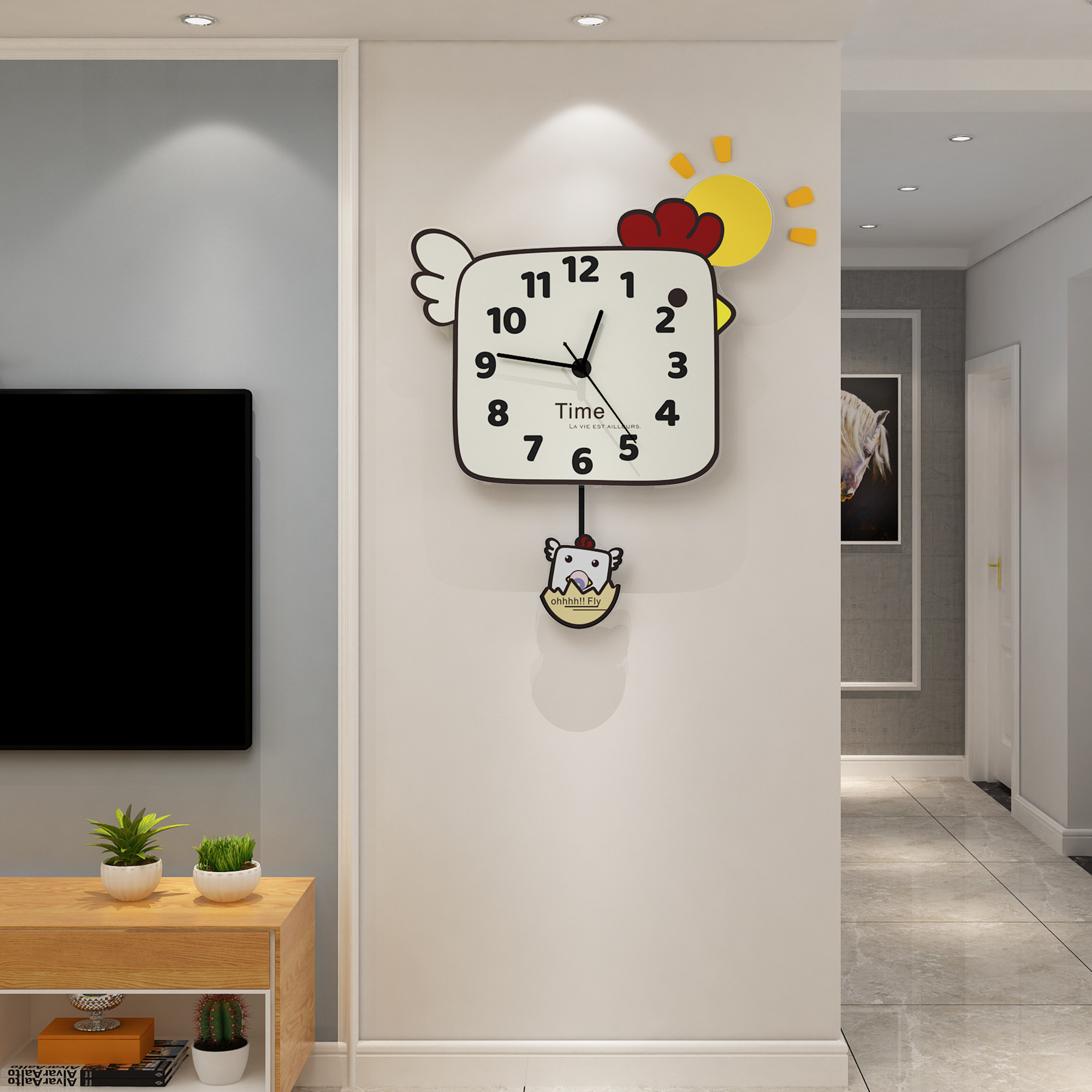 Net red cartoon clock wall clock living room light luxury personality creative fashion decoration bedroom children mute clock hanging wall