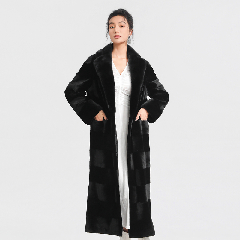 Bello Fur M126303 Copenhagen Deep Purple Grade Mink Black Long Warm Fur Coat for Women