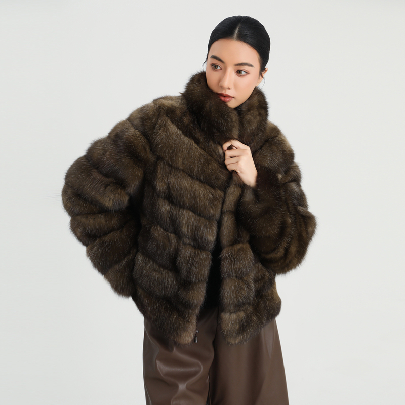 Bello Fur S225225 Russian Sable 5+ Starry Sky Stand Collar Lapel Casual Warm Fur Coat