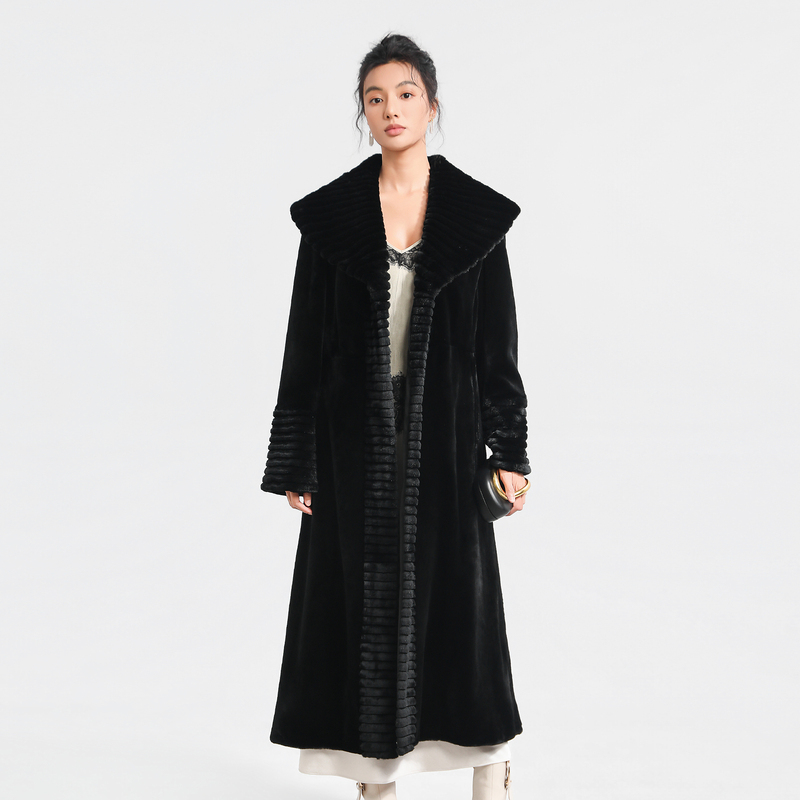 Bello Fur M126308 Copenhagen Deep Purple Grade Mink Black Long Warm Fur Coat for Women