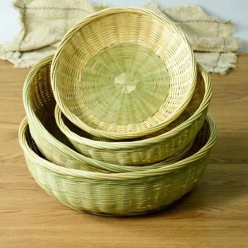 Bamboo Woven Basket with Base, Household Fruit Basket, Fruit Tray, Handmade Bamboo Products, Steamed Bun Basket, Snack Basket, Bamboo Basket
