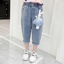 Summer dress girl denim Capri pants in the big child foreign style loose father Harlem pants children Girls casual pants