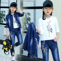 Childrens clothing girls spring and autumn denim suit