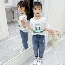 Girls short-sleeved T-shirt foreign-style summer dress childrens compassionate summer female middle-aged child half-sleeved fashion summer coat tide