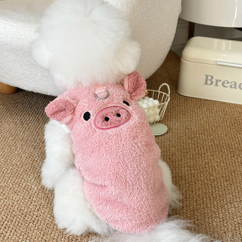 Winter Clothing New Ins Style Fleece-Lined Warm Pet Dog Winter Clothing Cat Teddy Bichon Poodle Cartoon Embroidered Vest