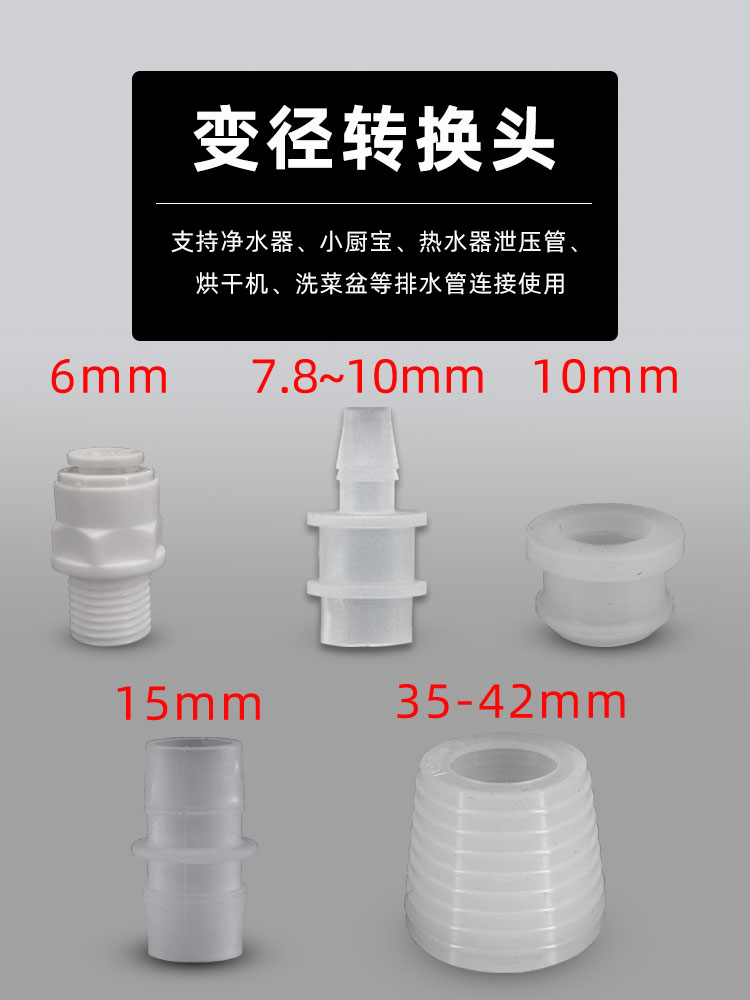 Multi-function joint with variable diameter head to support water purifier, small kitchen treasure, air-conditioning drainage pipe, washing basin and other drainage hoses