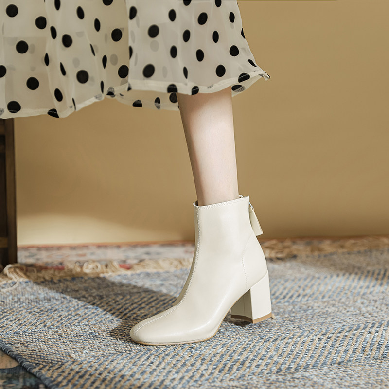 2022 - The new red and white high and thin boots spring and autumn and French ankle boots female temperament