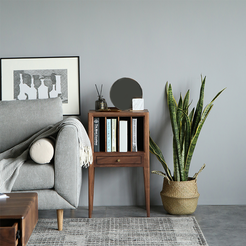 All solid wood side table black walnut sofa side cabinet Nordic modern minimalist corner table home living room coffee table coffee table