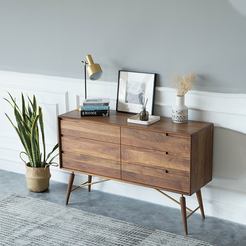 Nordic Modern Full Solid Wood Side Cabinet Six Bucket Cabinet Living Room Dining Cabinet Customised Solid Wood Bookcase Storage Cabinet Lockers