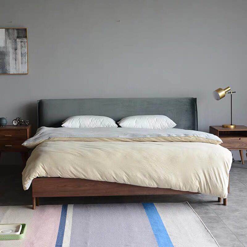 Nordic 1 8 m solid wood bed modern minimalist double man bed cloth art soft bag full black walnuts wood wedding bed small family