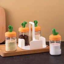 Kitchen seasoning jar salt jar household seasoning box seasoning bottle combination set Cactus glass sealable jar