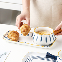 Day-style ceramic Qingyao dishes Dish Cutlery Milk Pan Suit Dessert Early Dinner Plate Children Creative Home Handle Bowl tray