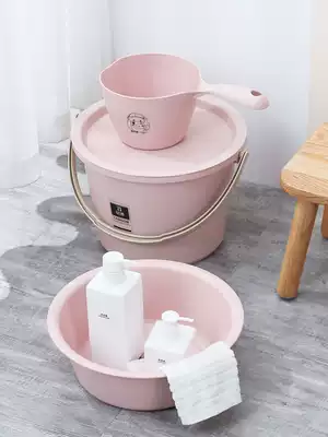 Bucket Basin 3 pieces set household bucket dormitory washbasin laundry bucket student water storage with lid round bucket thickened plastic bucket