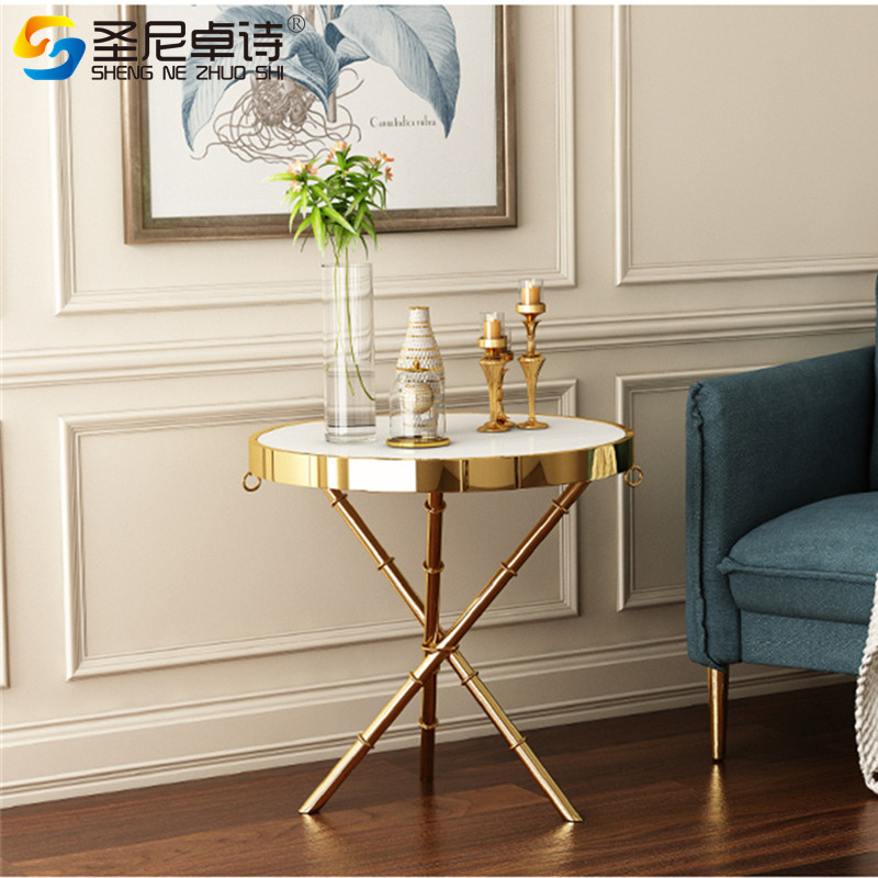 Light luxury side table marble corner table sofa small side table stainless steel electroplating bright small coffee table office leisure table