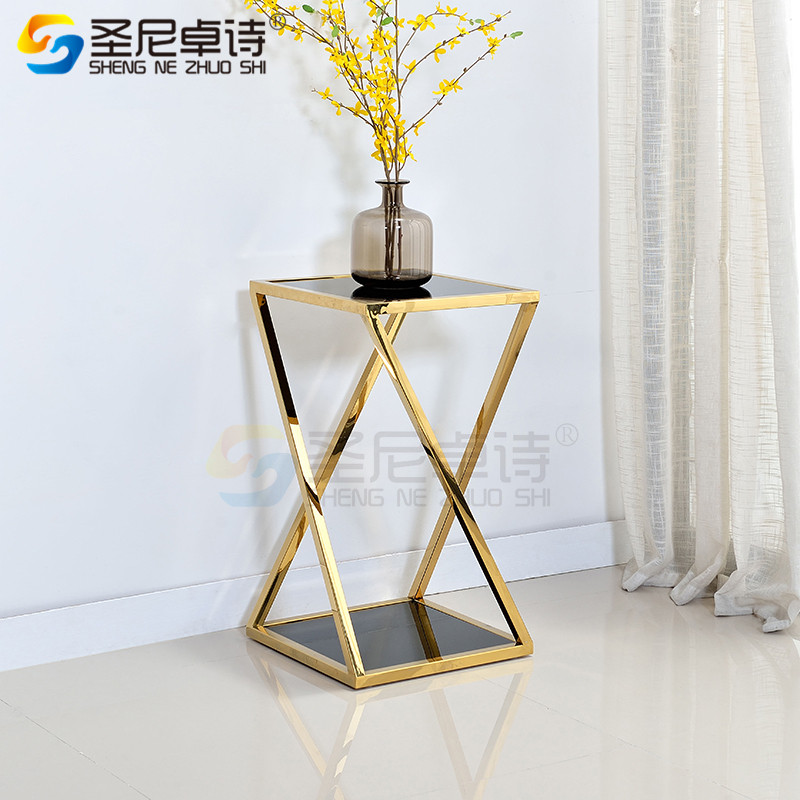 Light luxury post-modern flower stand living room decoration stainless steel shelf Nordic tempered glass flower stand indoor simple flower few