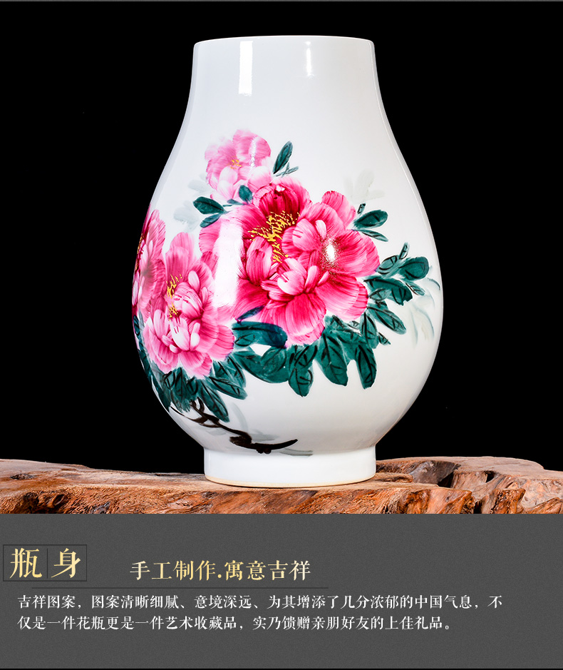 Jingdezhen ceramic hand - made famille rose blooming flowers vase household flower arranging Chinese style porch sitting room decoration