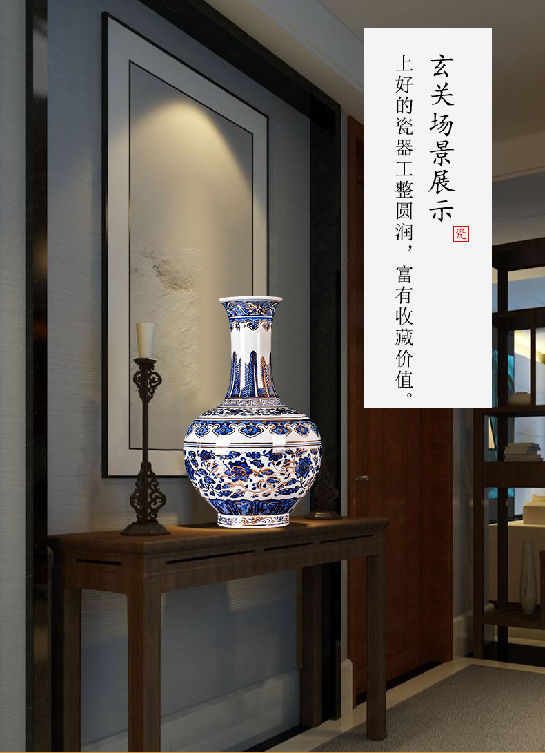 Jingdezhen blue and white ceramics hand - made bound lotus flower see colour flower vase sitting room study ancient frame furnishing articles with a gift