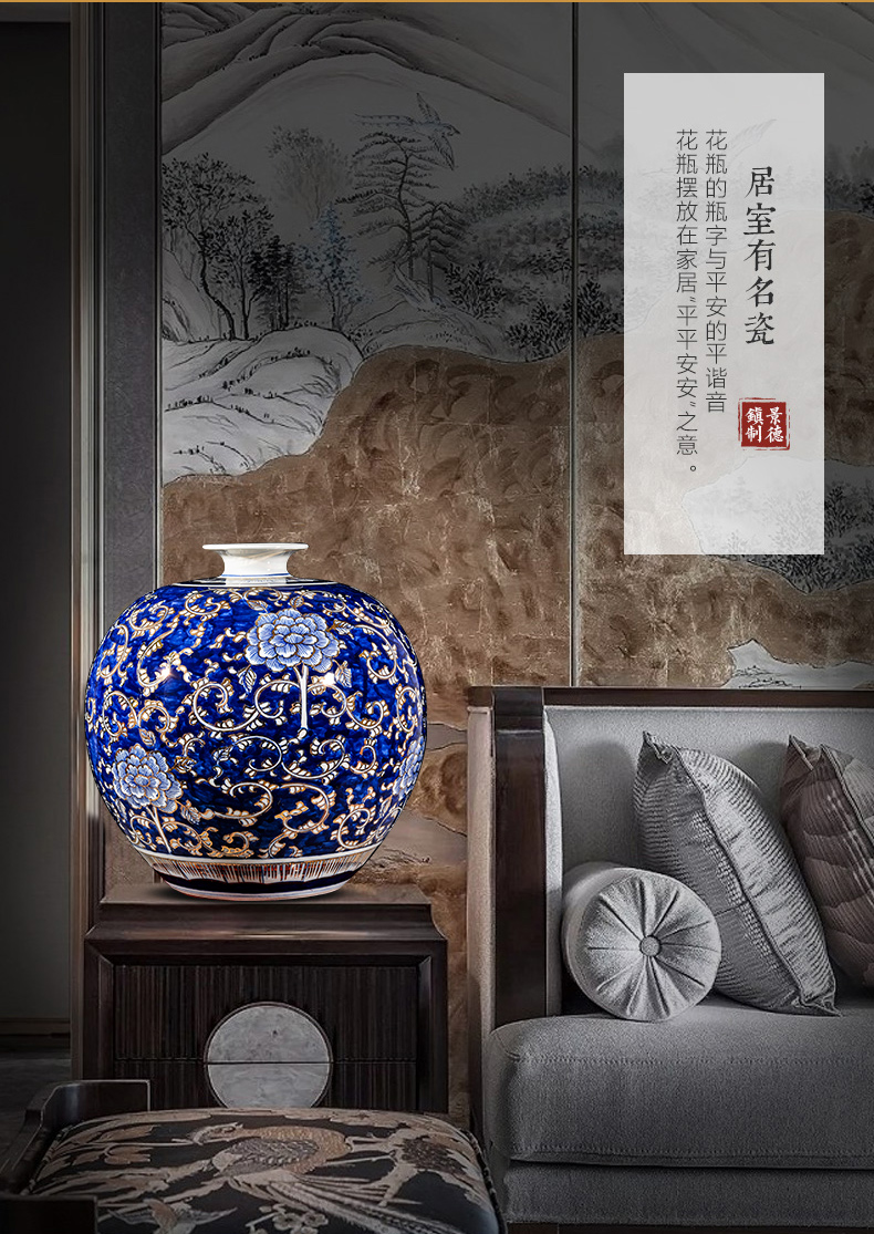 Jingdezhen ceramic paint hand - made large blue and white porcelain vase new Chinese flower arranging office sitting room key-2 luxury decoration